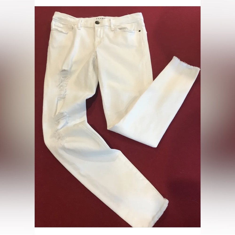 FRAME White JEANS size 29 Le Skinny De Jeanne Blanc Jefferson, Distressed Hem 29